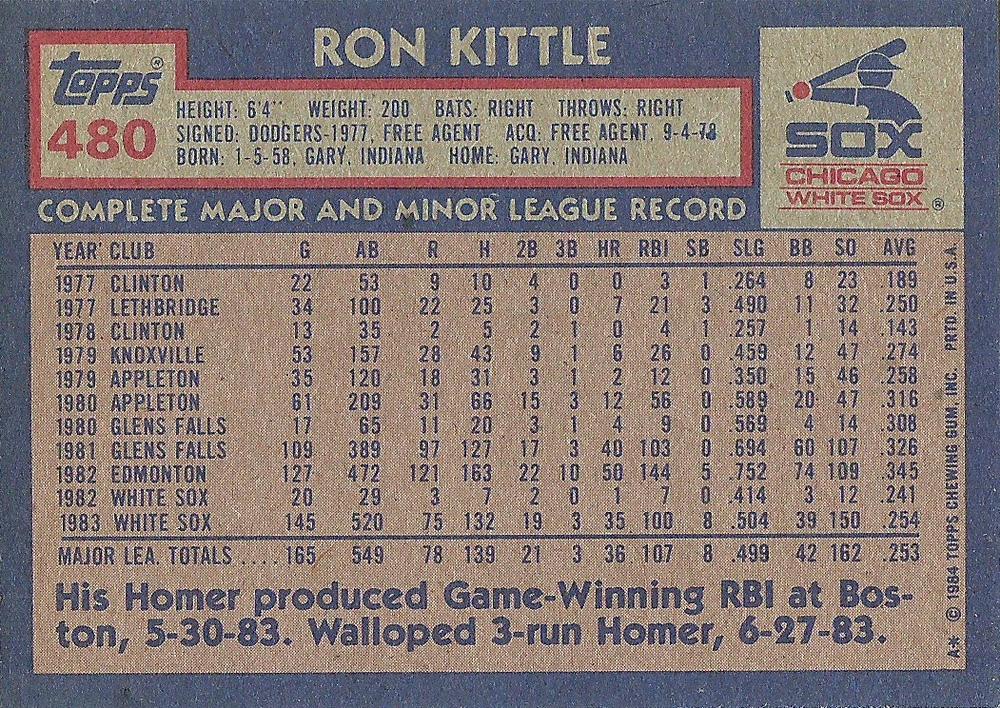 Ron Kittle  baseball card collectible - Main Image 2