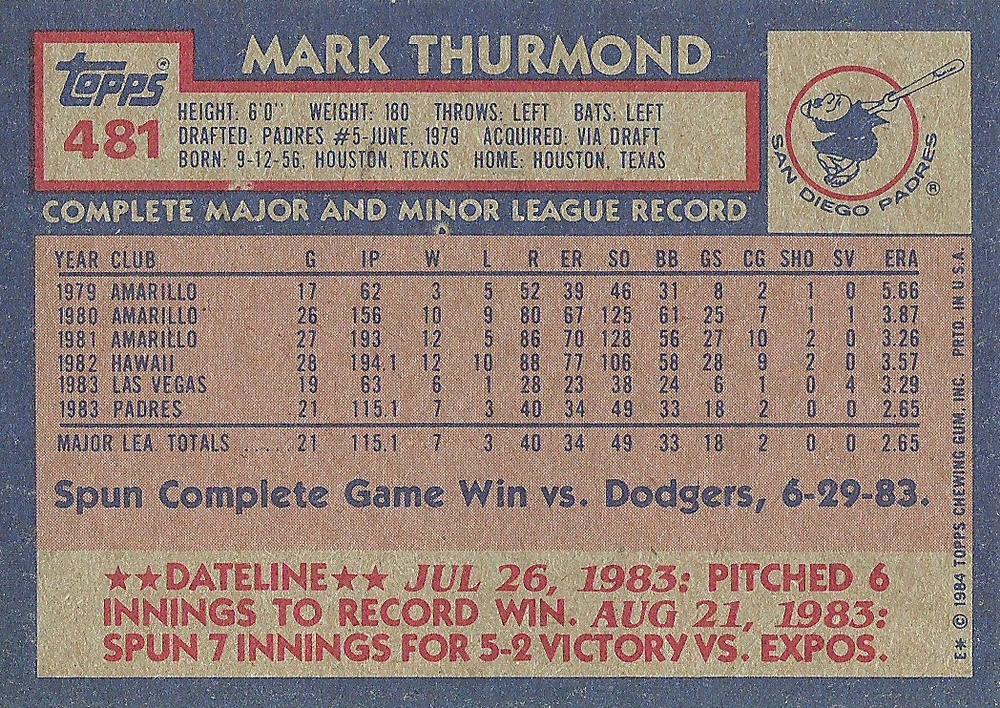 Mark Thurmond  baseball card collectible - Main Image 2