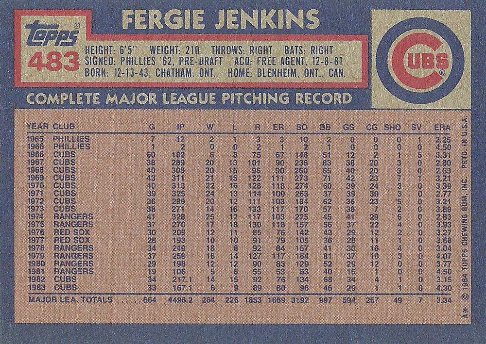 Fergie Jenkins  baseball card collectible - Main Image 2