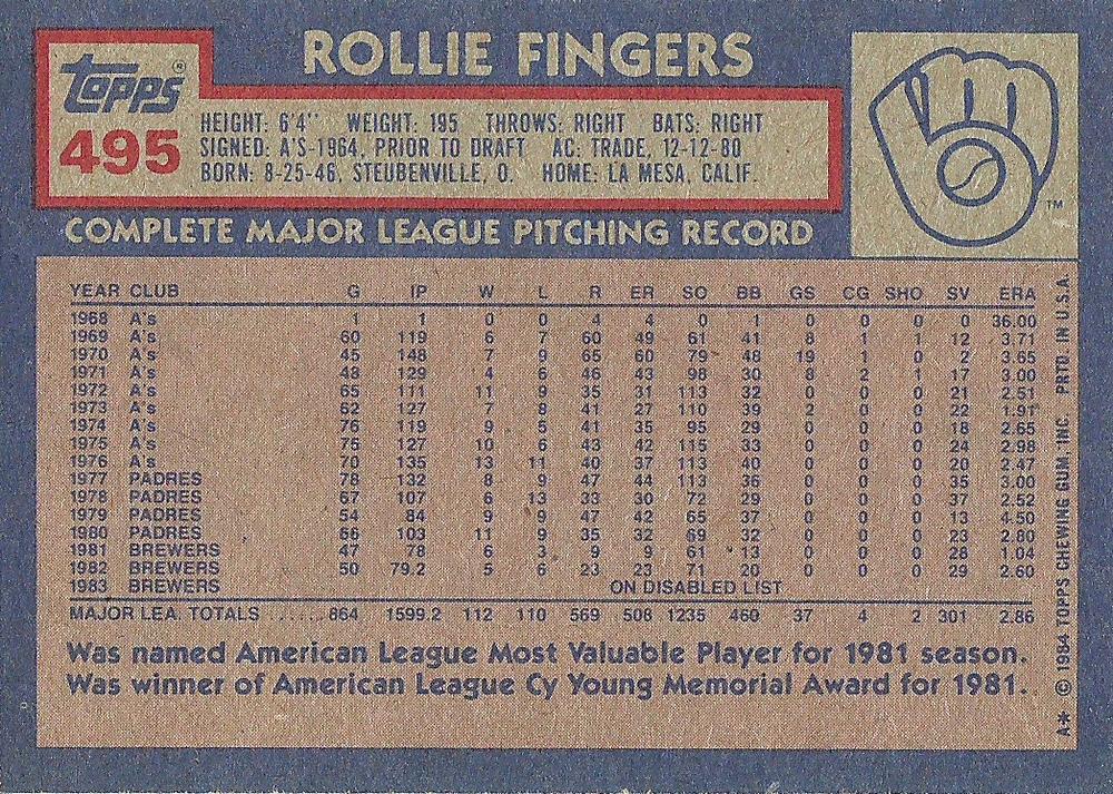 Rollie Fingers  baseball card collectible - Main Image 2