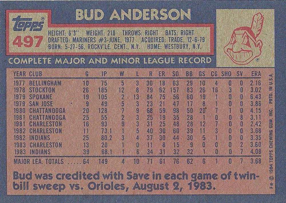 Bud Anderson  baseball card collectible - Main Image 2