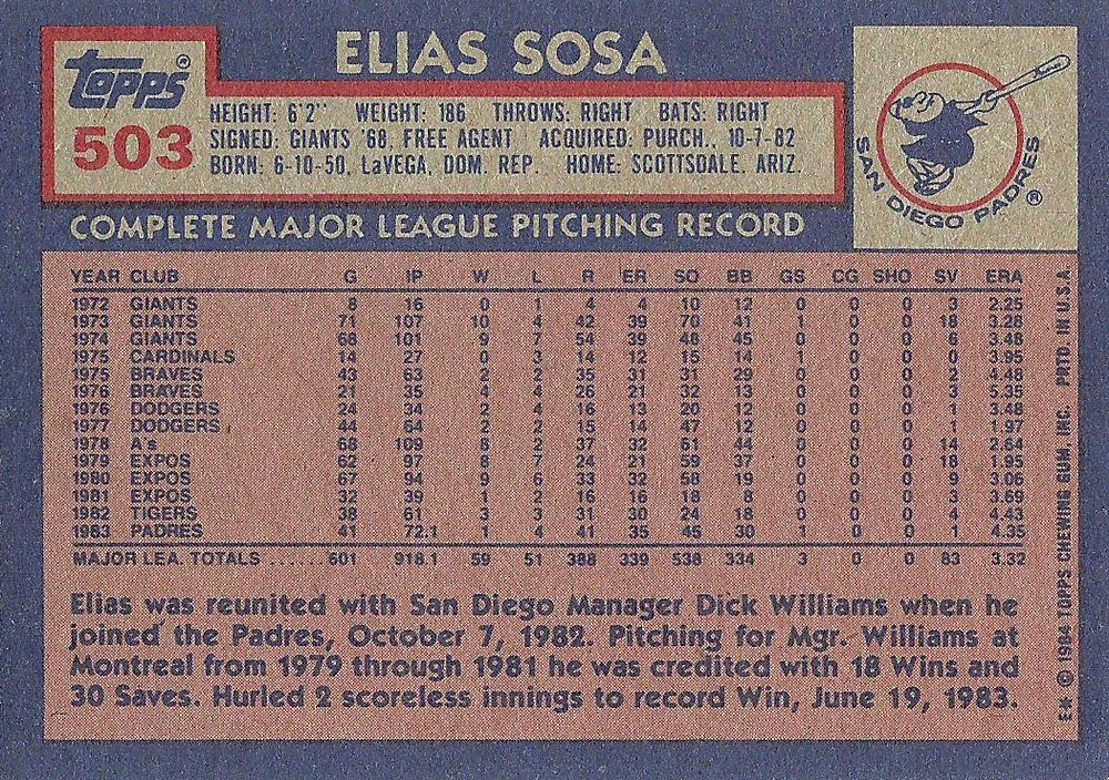 Elias Sosa  baseball card collectible - Main Image 2
