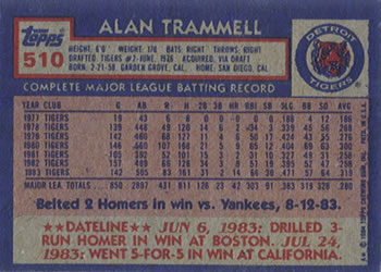 Alan Trammell  baseball card collectible - Main Image 2