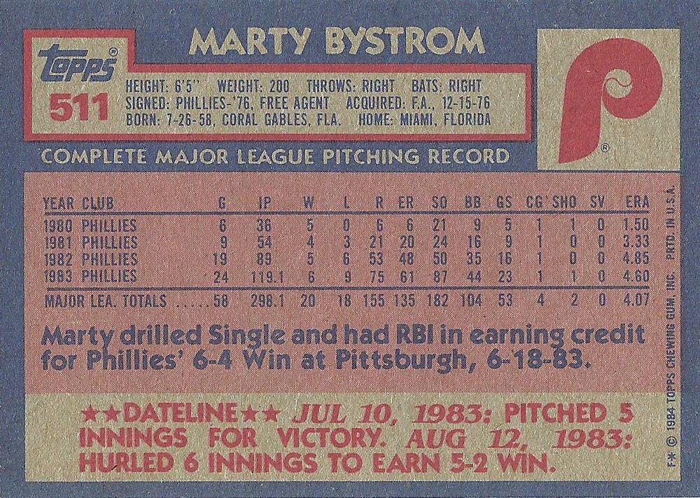 Marty Bystrom  baseball card collectible - Main Image 2