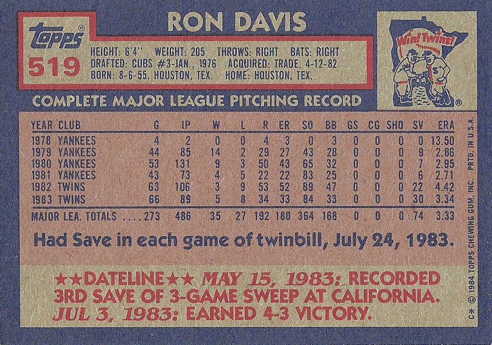 Ron Davis  baseball card collectible - Main Image 2