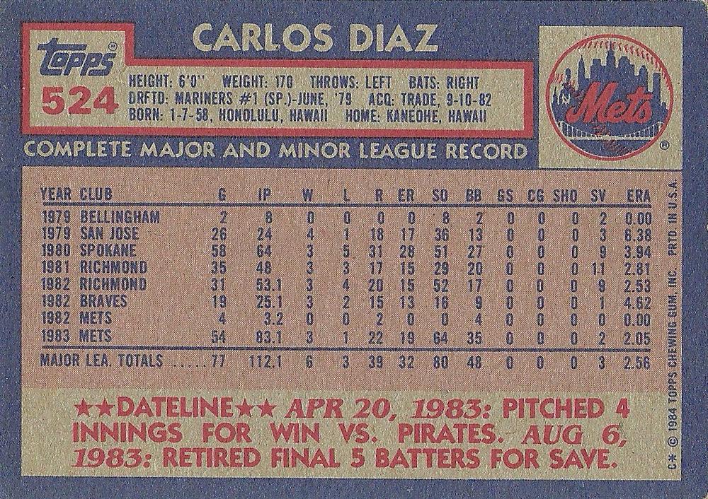 Carlos Diaz  baseball card collectible - Main Image 2