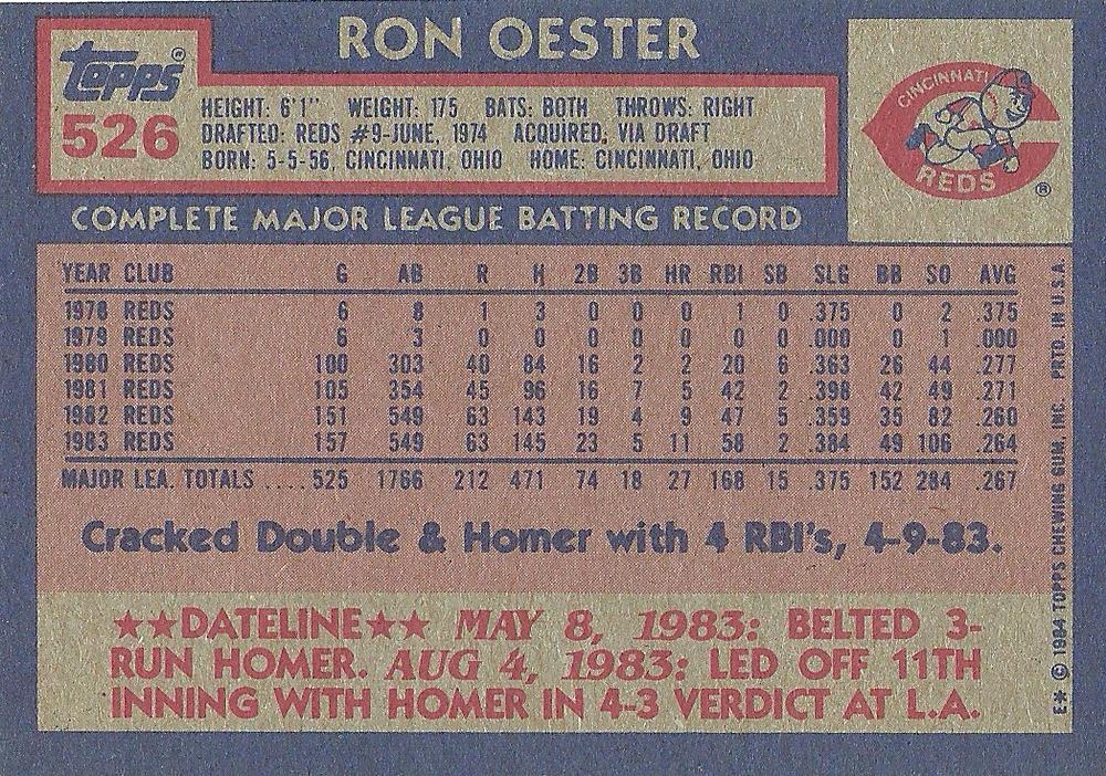 Ron Oester  baseball card collectible - Main Image 2