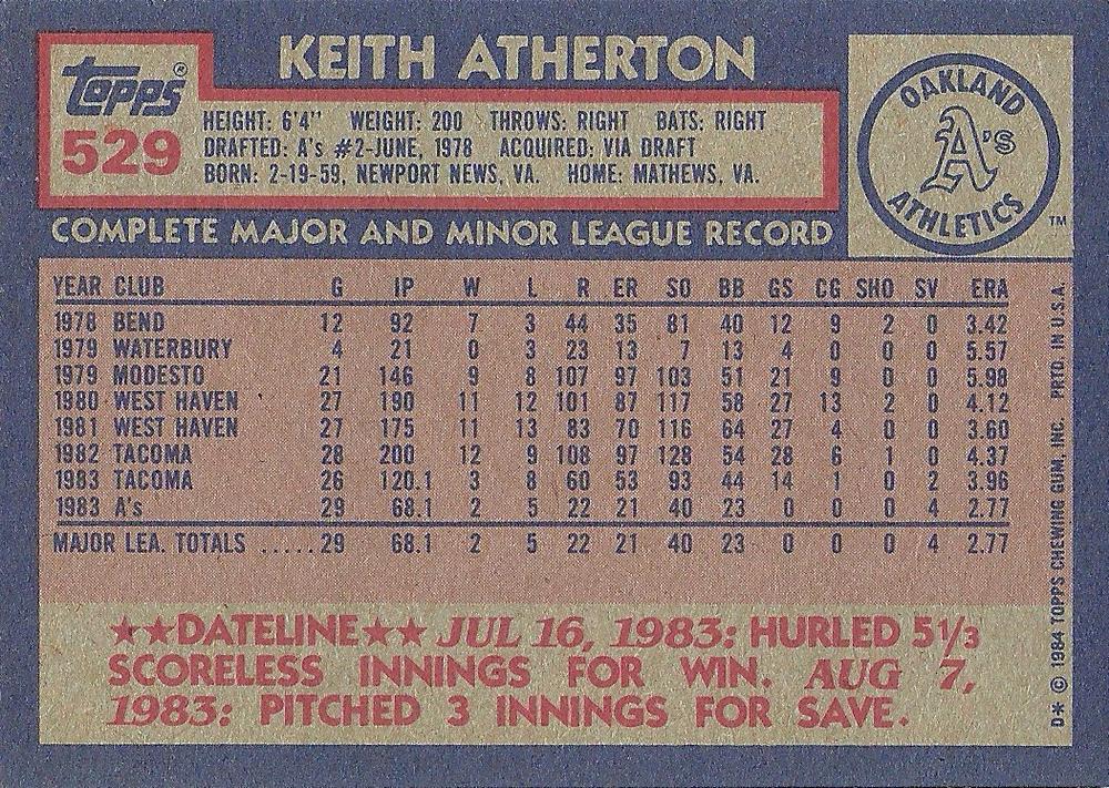 Keith Atherton  baseball card collectible - Main Image 2