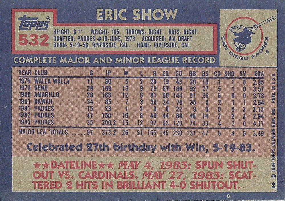 Eric Show  baseball card collectible - Main Image 2