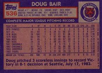 Doug Bair  baseball card collectible - Main Image 2