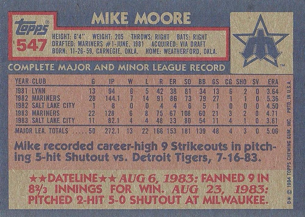 Mike Moore  baseball card collectible - Main Image 2