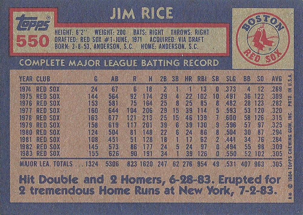 Jim Rice  baseball card collectible - Main Image 2