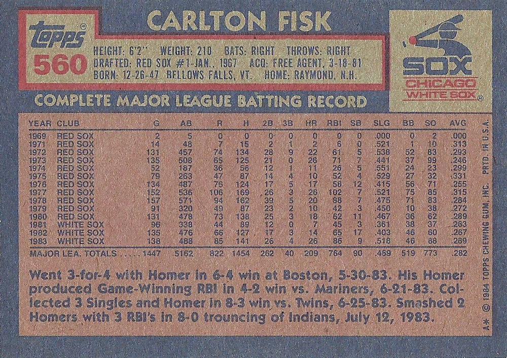 Carlton Fisk  baseball card collectible - Main Image 2