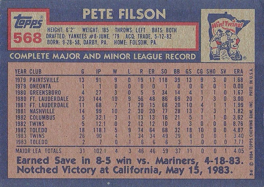Pete Filson  baseball card collectible - Main Image 2