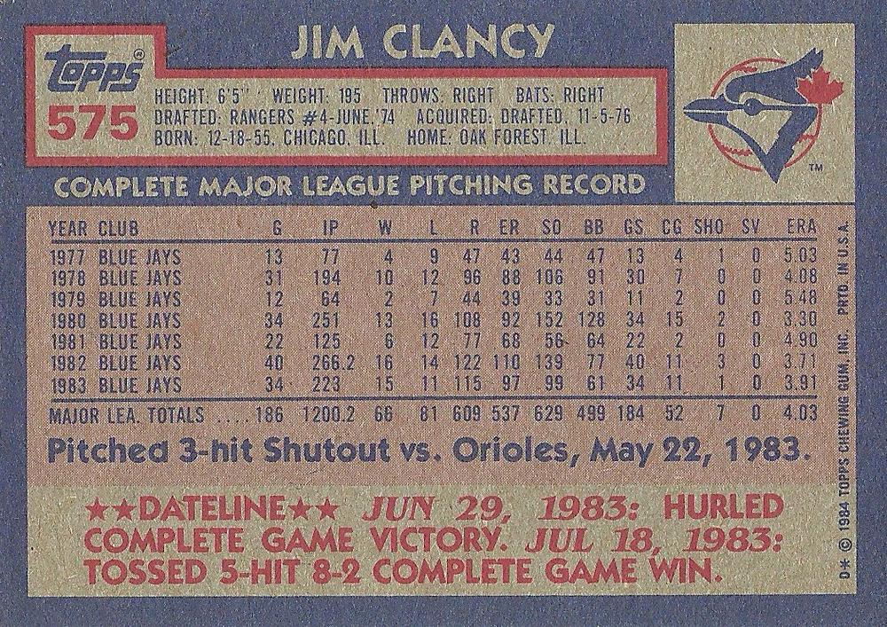 Jim Clancy  baseball card collectible - Main Image 2