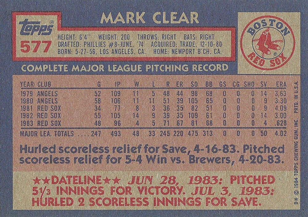 Mark Clear  baseball card collectible - Main Image 2