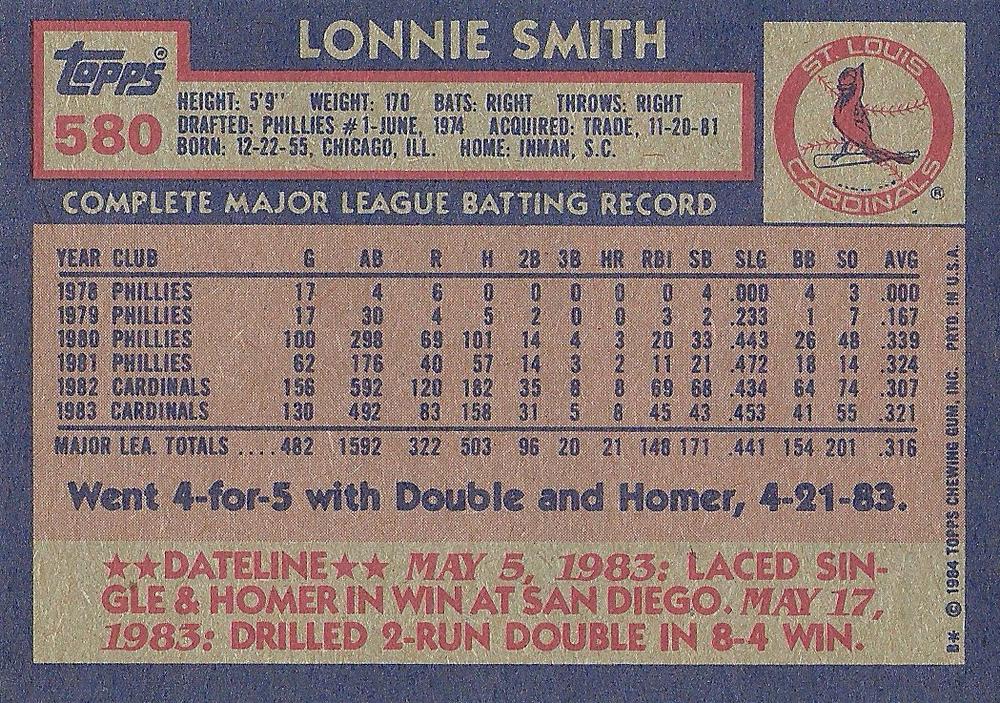 Lonnie Smith  baseball card collectible - Main Image 2