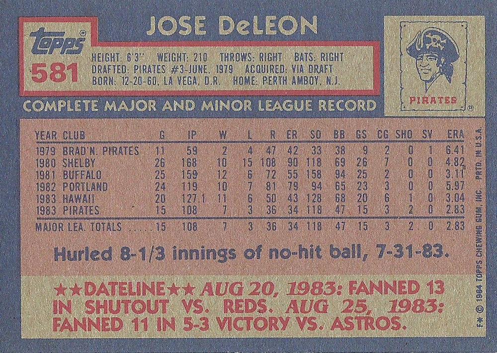 Jose DeLeon  baseball card collectible - Main Image 2