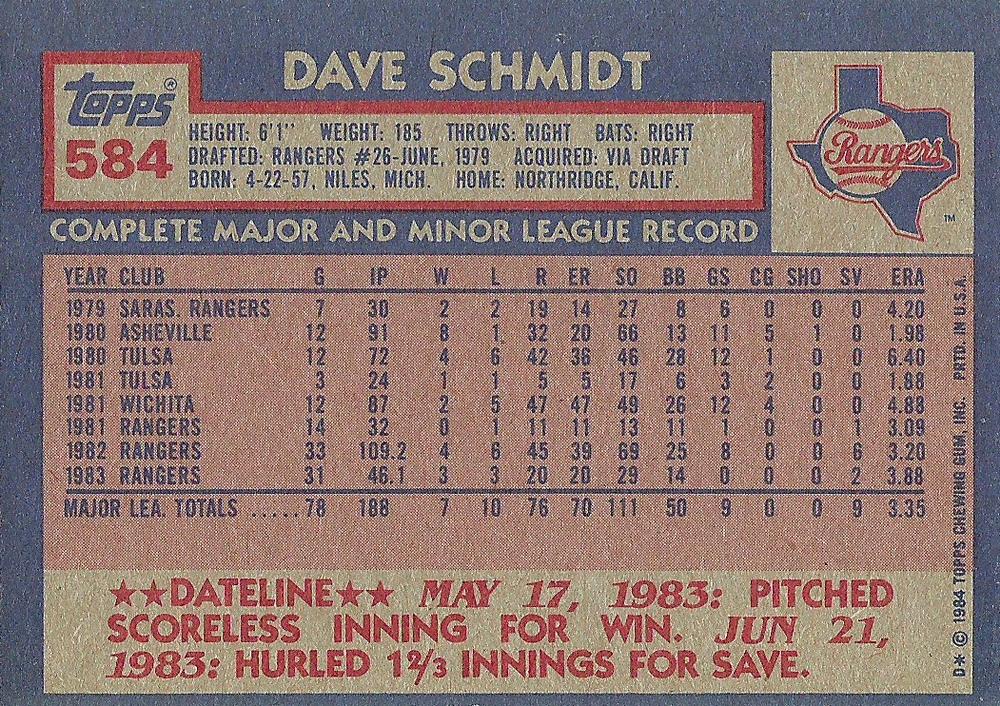 Dave Schmidt  baseball card collectible - Main Image 2