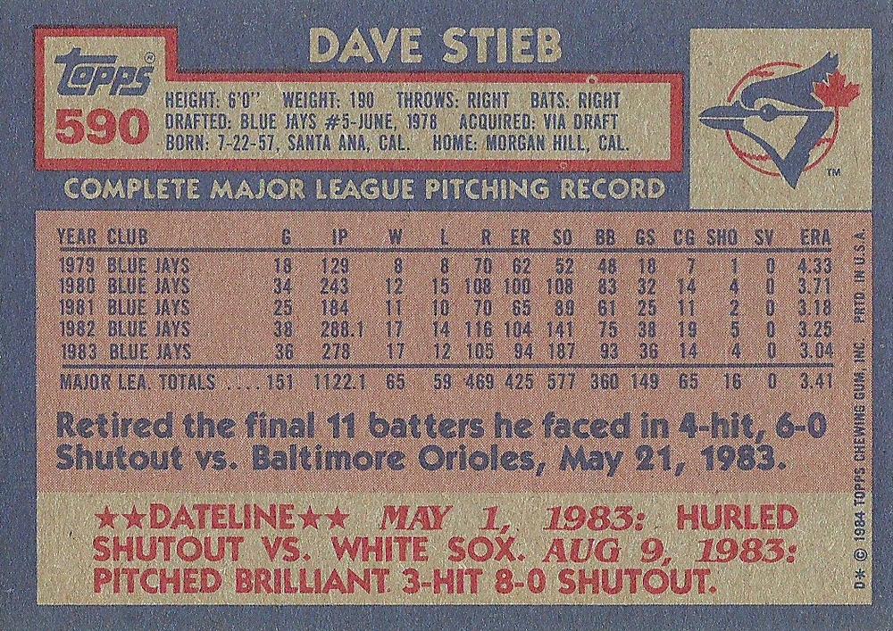 Dave Stieb  baseball card collectible - Main Image 2