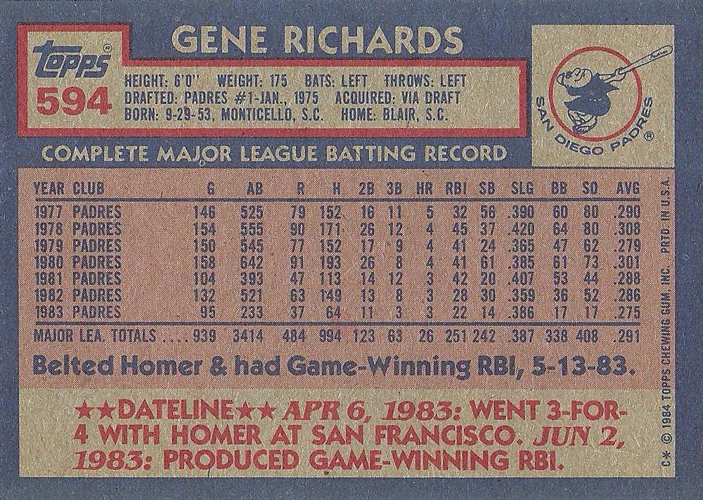 Gene Richards  baseball card collectible - Main Image 2