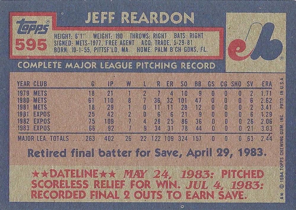 Jeff Reardon  baseball card collectible - Main Image 2