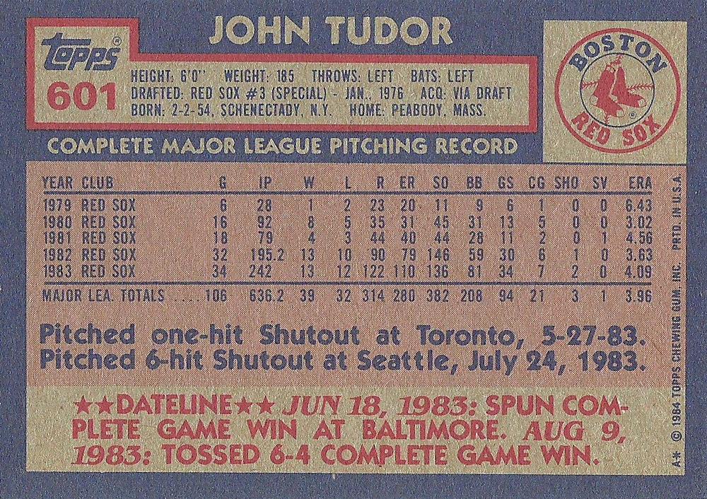 John Tudor  baseball card collectible - Main Image 2