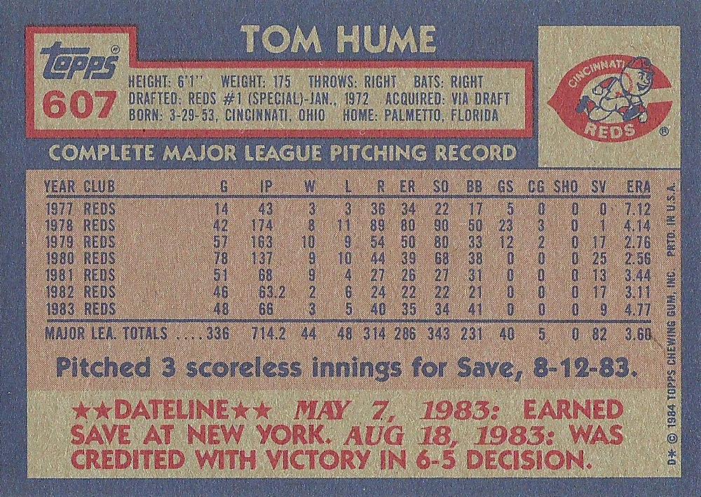 Tom Hume  baseball card collectible - Main Image 2