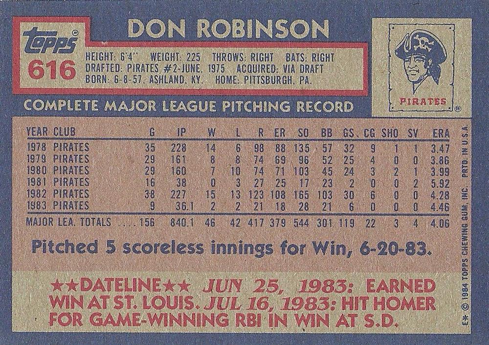 Don Robinson  baseball card collectible - Main Image 2