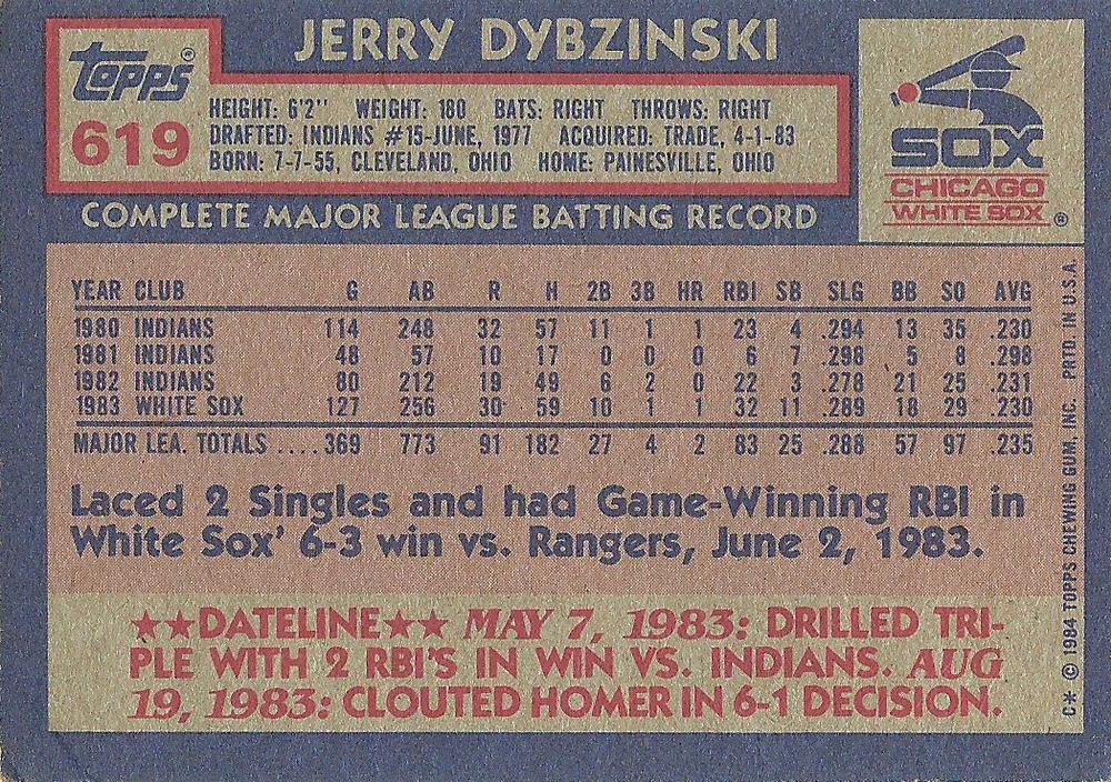 Jerry Dybzinski  baseball card collectible - Main Image 2