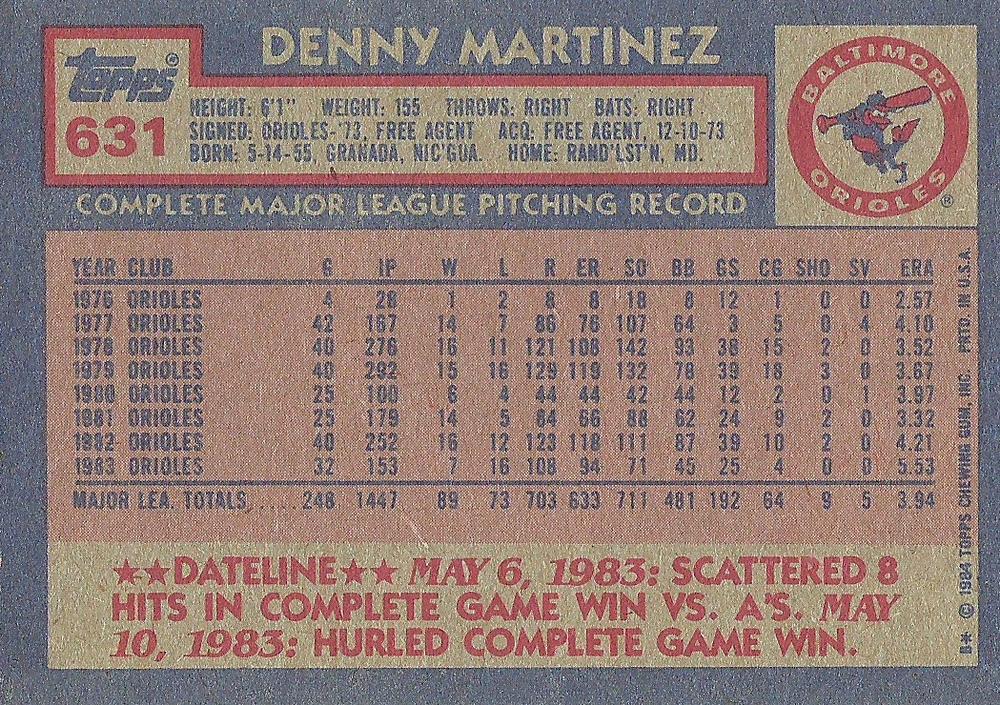 Denny Martinez  baseball card collectible - Main Image 2