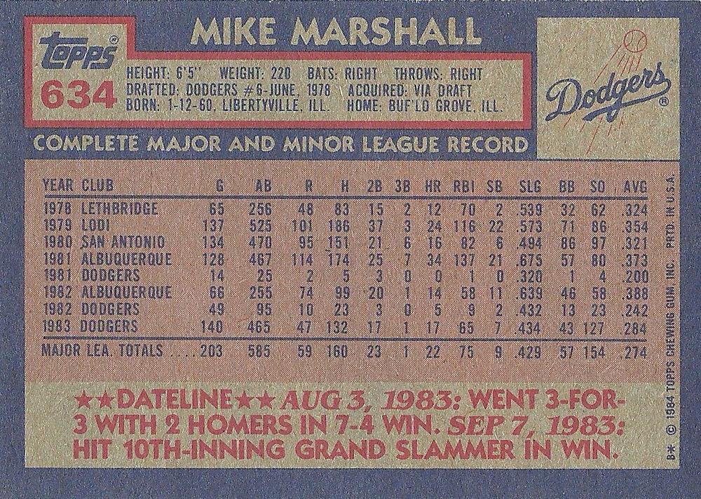 Mike Marshall  baseball card collectible - Main Image 2
