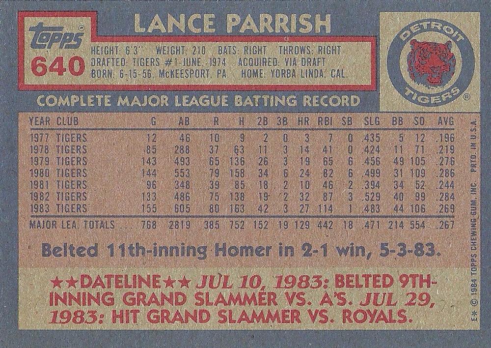 Lance Parrish  baseball card collectible - Main Image 2