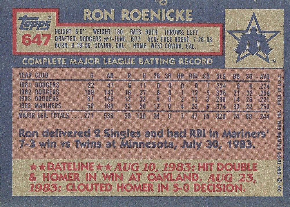 Ron Roenicke  baseball card collectible - Main Image 2