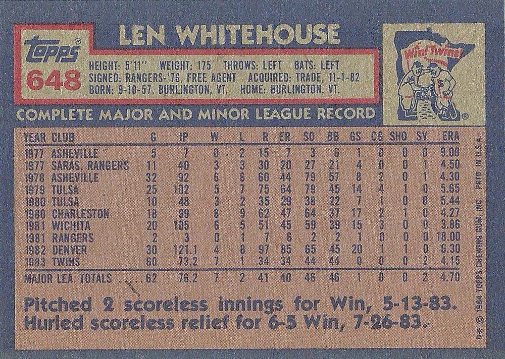 Len Whitehouse  baseball card collectible - Main Image 2