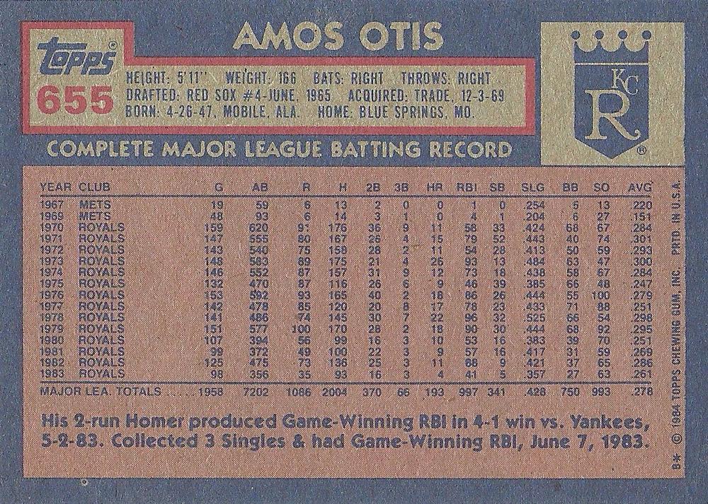 Amos Otis  baseball card collectible - Main Image 2