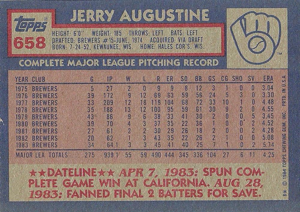 Jerry Augustine  baseball card collectible - Main Image 2