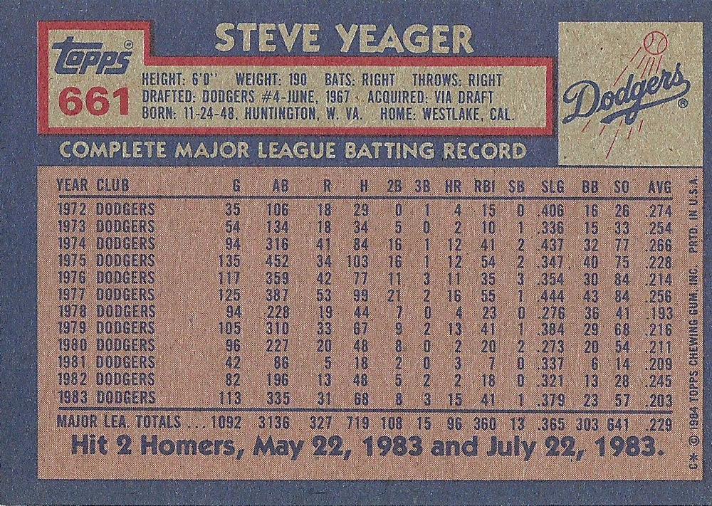 Steve Yeager  baseball card collectible - Main Image 2