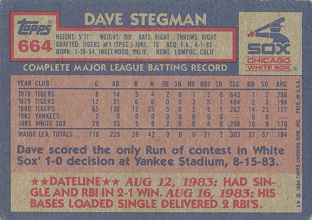 Dave Stegman  baseball card collectible - Main Image 2