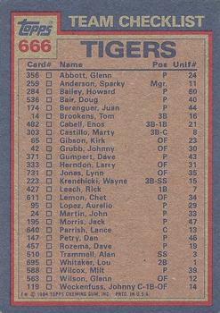 Tigers Leaders / Checklist (Lou Whitaker / Jack Morris)  baseball card collectible - Main Image 2