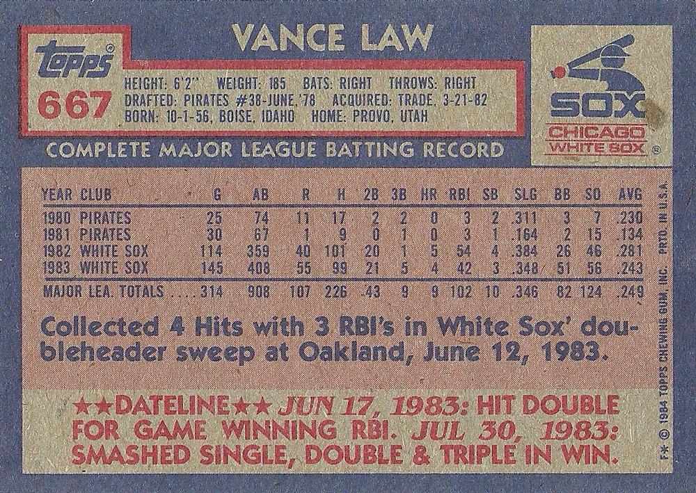Vance Law  baseball card collectible - Main Image 2