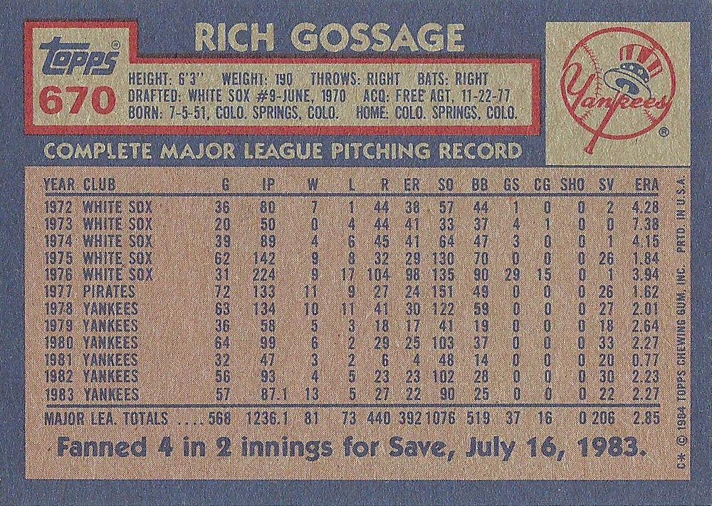 Rich Gossage  baseball card collectible - Main Image 2