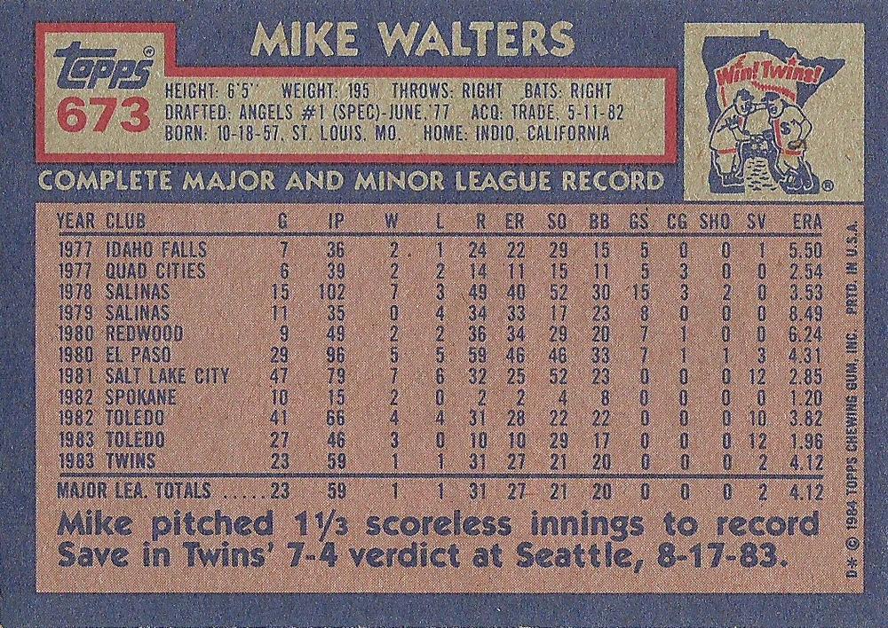 Mike Walters  baseball card collectible - Main Image 2