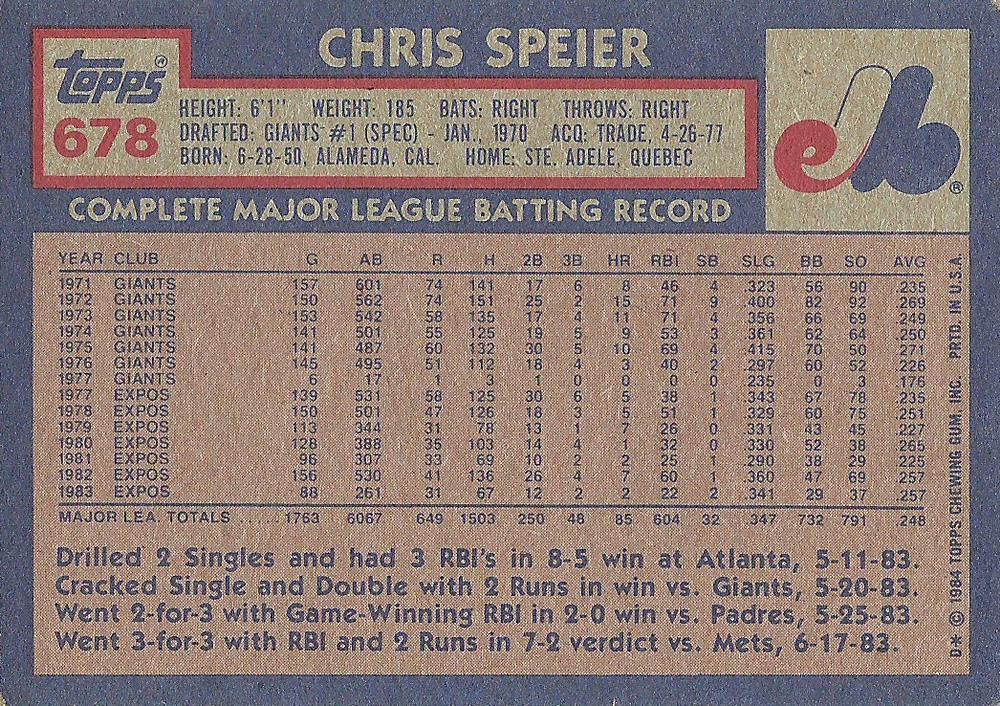 Chris Speier  baseball card collectible - Main Image 2