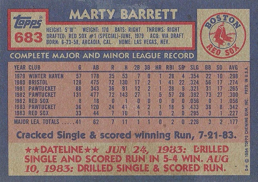 Marty Barrett  baseball card collectible - Main Image 2