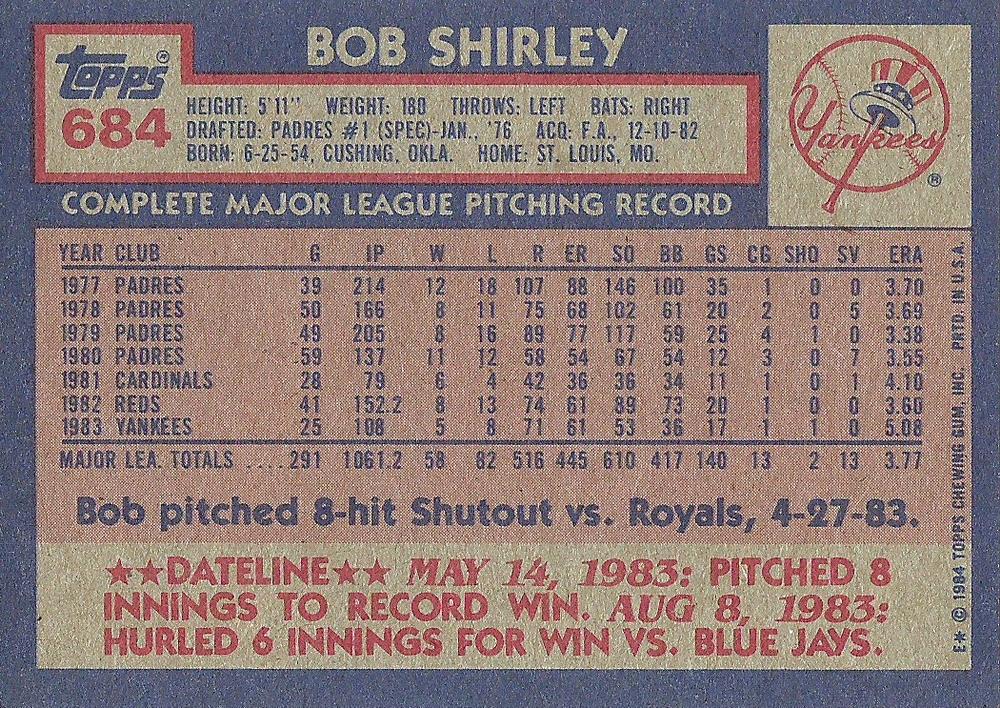 Bob Shirley  baseball card collectible - Main Image 2