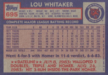 Lou Whitaker  baseball card collectible - Main Image 2