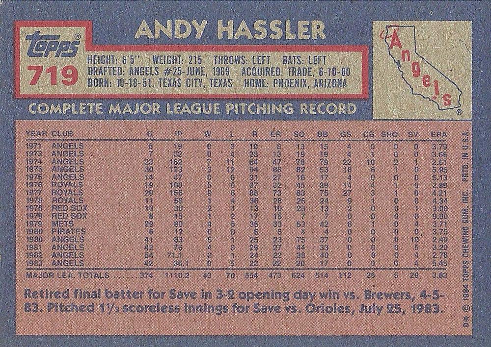 Andy Hassler  baseball card collectible - Main Image 2