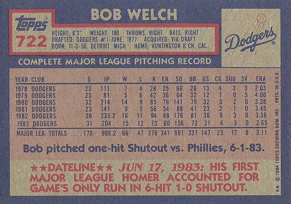 Bob Welch  baseball card collectible - Main Image 2