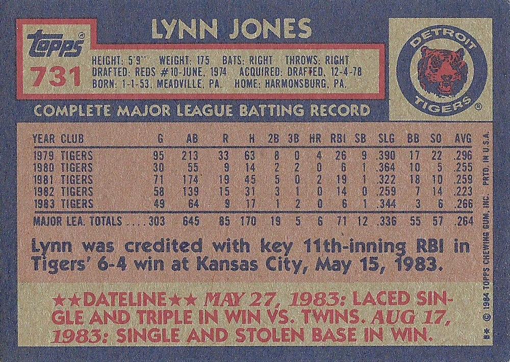 Lynn Jones  baseball card collectible - Main Image 2